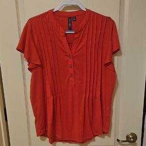 Casey KEY spring Top Coral Color Gold Star Fush Buttons Size XL